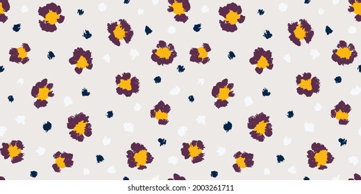 Leopard seamless pattern with brush stroke texture. Fashion stylish natural background. Vector animal skin print.