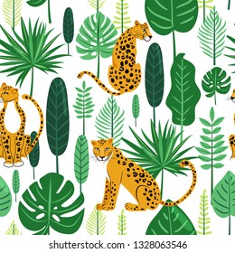 Vector Seamless Pattern Women Leopards Tropical Stock Vector (Royalty ...