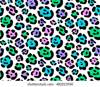 Leopard  seamless pattern design in toxic colors. Can be used in textiles, fashion, clothes, paper print and website backdrop.