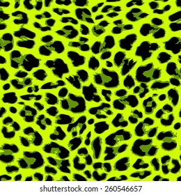 Leopard seamless pattern design in trendy green color, vector illustration background