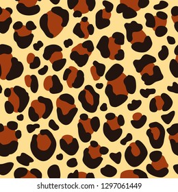 Leopard seamless pattern for fabric textile design, wild cat skin background, animal repeating texture vector illustration