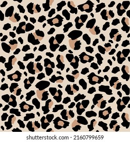 Leopard seamless pattern. Fashionable background for fabric, paper, clothes. Trendy animal print beige natural colors. Vector illustration.