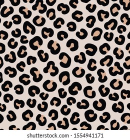 Leopard seamless pattern, hand drawn elegant fashion texture, background in beige and black colours