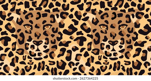 Leopard seamless pattern with hidden leopard face. Fashionable seamless leopard texture, stylish animal print. Ideal for textiles, decor, clothing, prints or digital use.