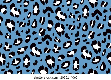 Leopard seamless pattern on a blue background. Animalistic print for clothes. Vector hand-drawn background.