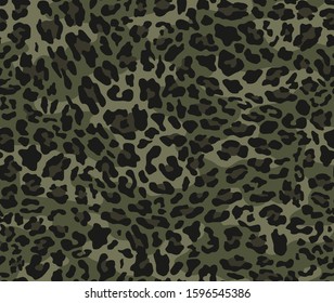 
Leopard seamless pattern on a camouflage military background. Vector image for printing clothes, fabrics. Illustrator.