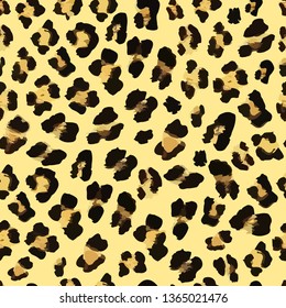 Leopard seamless pattern on yellow background. Exotic wild animal spots. Skin of Cheetah, leopard. Fashionable, elegant, rich Animal abstract texture. print background, fabric. vector illustration.