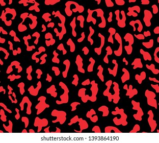 Leopard seamless pattern. Red and black Animal print. Vector background