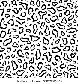 Leopard seamless pattern. Repeating animal print. Black spot isolated on white background. Repeated skin jaguar for design prints. Texture repeat spots panther. Fur cheetah. Vector illustration