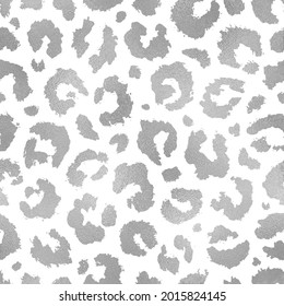 Leopard Seamless Pattern. Silver Animals Print. Repeating Pattern Skin Leopard, Cheetah, Panther Or Jaguar. Repeated Spot Background. Texture Wild Animal Skin. Spots Wildlife Design For Prints. Vector