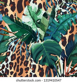 Leopard seamless pattern. Tiger skin background. Animal print. Vector illustration