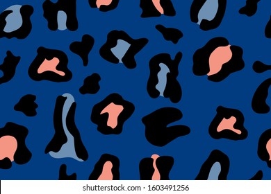 Leopard seamless pattern, trendy vector. Wild animal skin, cute jaguar. Creative classic blue color, texture for fabric, packaging, textile, wallpaper, clothing, printing. Stock vector illustration