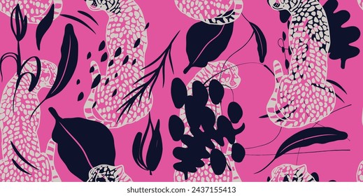 Leopard seamless pattern with tropical leaves background Vector
