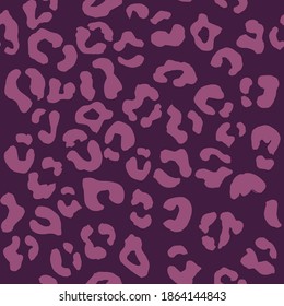 Leopard seamless pattern. Vector animal print. Light violet spots on a purple background. Jaguar, leopard, cheetah, panther fur. Leopard skin imitation can be painted on clothes, paper or fabric.