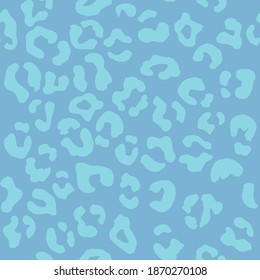 Leopard seamless pattern. Vector animal print design. Light blue spots on a blue background. Jaguar, leopard, cheetah, panther fur. Leopard skin imitation can be painted on clothes, paper or fabric.