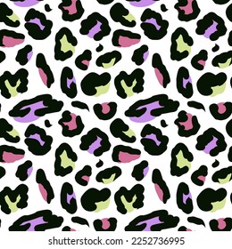 Leopard seamless pattern. Vector animal print. Multi colored spots on a white background. Jaguar, leopard, cheetah, panther fur. Leopard skin imitation can be painted on clothes or fabric.