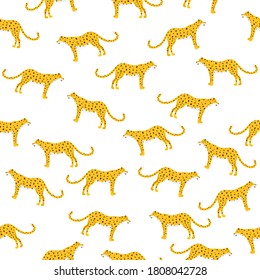 Leopard seamless pattern vector illustration on white background. Wildlife print texture.