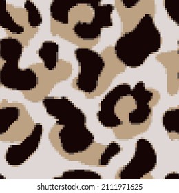 Leopard seamless patternin pixel art style. Creative animal skin background. Abstract camouflage cheetah fur wallpaper. Design for fabric , textile print, surface, wrapping, cover.