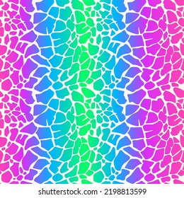 Leopard seamless print. Neon rainbow cheetah pattern. Animal splatter skin background. Bright gradient abstract design. Vector wallpaper.