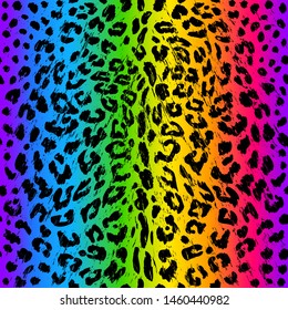 Leopard seamless rainbow pattern. Decorative imitation fur