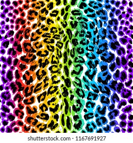 Leopard seamless rainbow pattern. Imitation fur. Vector