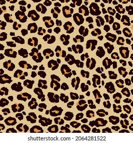 Leopard seamless texture pattern. Leopards skin print in hand drawn doodle style. Abstract animal background design. Vector illustration.