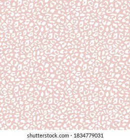 Leopard. Seamless white ornament, trendy pink magenta pastel color background. Vector illustration. Small pattern, print, wallpaper, fabric, packaging, website