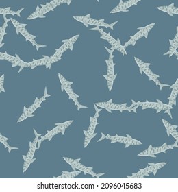 Leopard shark seamless pattern in scandinavian style. Marine animals background. Vector illustration for children funny textile prints, fabric, banners, backdrops and wallpapers.