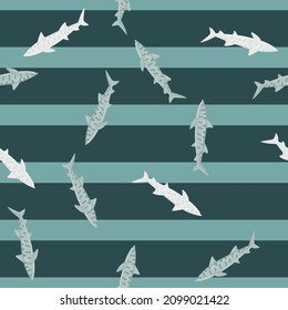 Leopard shark seamless pattern in scandinavian style. Marine animals background. Vector illustration for children funny textile prints, fabric, banners, backdrops and wallpapers.