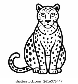 Leopard Sitting Line Art Icon Wild Animal Outline Vector on white background