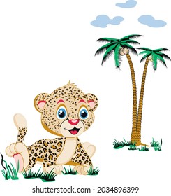  leopard is sitting on the grass