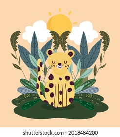 leopard sitting on jungle cartoon