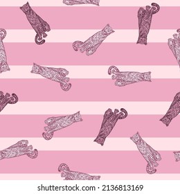 Leopard sitting seamless pattern. Vintage wildlife animals background. Repeated texture in hand drawn style for fabric, wrapping paper, wallpaper, tissue. Vector illustration.