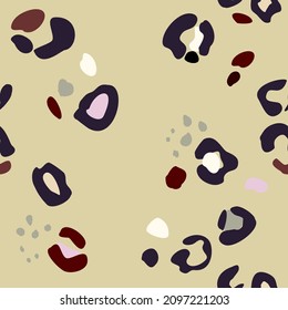 Leopard skin Animal background. Abstract seamless pattern sketchy drawing with black contours and spots of natural colors. Printing on wallpaper, covers, textiles, paper