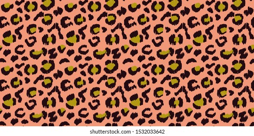 Leopard skin. Animal print. Texture with foil effect. Ikat geometric folklore ornament. Vector seamless pattern. Tribal ethnic texture.