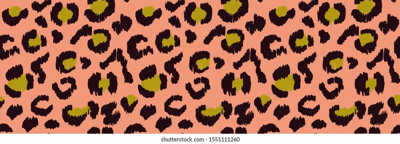 Leopard skin. Animal print. Texture with foil effect. Ikat geometric folklore ornament. Vector seamless pattern. Tribal ethnic texture.