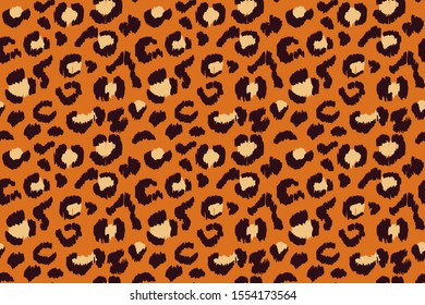 Leopard skin. Animal print. Texture with foil effect. Ikat geometric folklore ornament. Vector seamless pattern. Tribal ethnic texture.