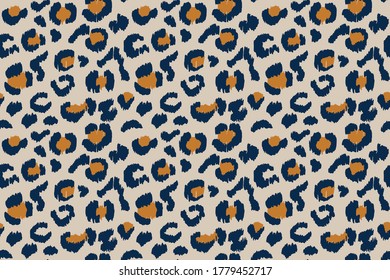 Leopard skin. Animal print. Texture with foil effect. Ikat geometric folklore ornament. Vector seamless pattern. Tribal ethnic texture.