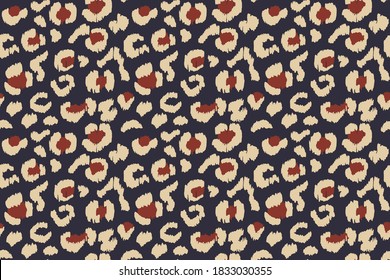 Leopard skin. Animal print. Texture with foil effect. Ikat geometric folklore ornament. Vector seamless pattern. Tribal ethnic texture.