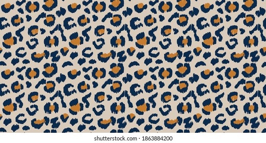 Leopard skin. Animal print. Texture with foil effect. Ikat geometric folklore ornament. Vector seamless pattern. Tribal ethnic texture.