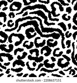 Leopard skin artwork imitation print. Vector seamless black and white pattern.