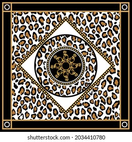 Piel leopardo con patrón barroco en negro. Ilustración vectorial.
