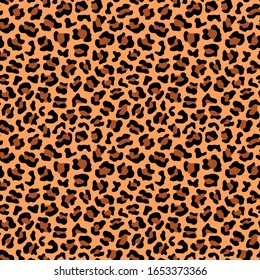 Leopard skin fur seamless pattern. Wild animal repeating print design. Vector wallpaper.	