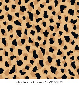 Leopard skin, furry pattern design. Vector seamless illustration. Wild animal background imitation. Cat cheetah texture. Modern animal fur fashion backdrop. Fashionable print for textiles. 