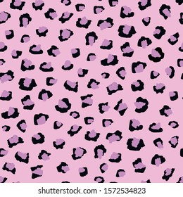 Leopard skin, furry pattern design. Vector seamless illustration. Wild animal background imitation. Cat cheetah texture. Modern animal fur fashion backdrop. Fashionable print for textiles. Pink colors