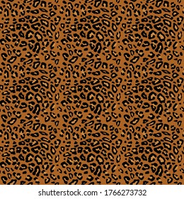 Leopard skin imitation vektor seamless pattern. Black and beige colors spots on brown background. Endless texture for fashion, fabrics, decorations, covers, wrapping, prints, websites, banners, cards.