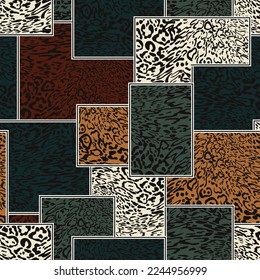 Leopard skin patchwork seamless pattern on background