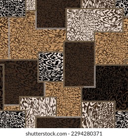 Leopard skin patchwork seamless pattern on background