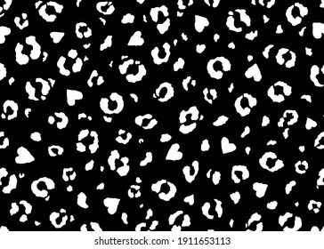 Leopard skin pattern design with abstract heart shapes. Vector illustration background. Wildlife fur skin design illustration.