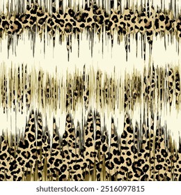 Leopard skin pattern with hand drawn art batik tie dye background elements in brown and black colors